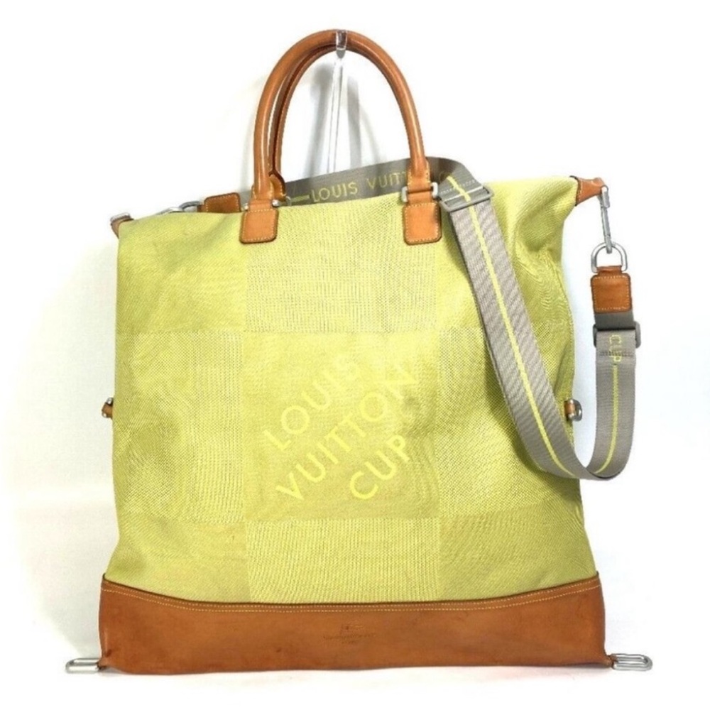 Louis Vuitton Yellow and Tan Canvas Tote with Striped Strap - Picture 2 of 6